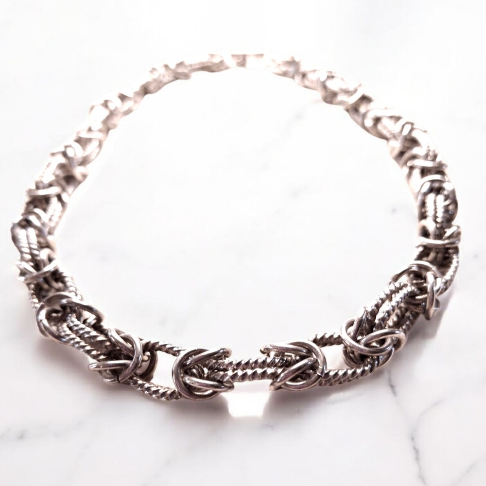 Vintage 20" Sterling Silver 925 Hefty Bold Handcrafted Byzantine Necklace